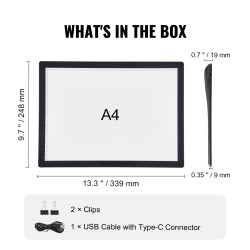 LED-valopöytä A4-kokoinen ladattava 2500mAh Type-C-portti 5-tasoinen kirkkaussäätö musta