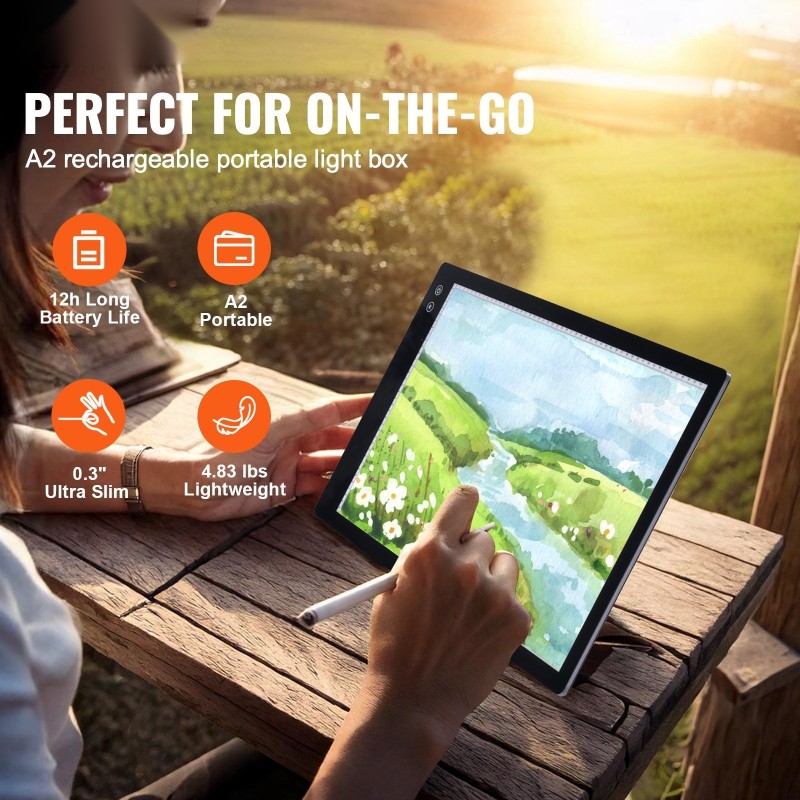 Ladattava A2-kokoinen LED-valopöytä 5200mAh 8 mm ohut musta sisäänrakenteisella ruudukolla