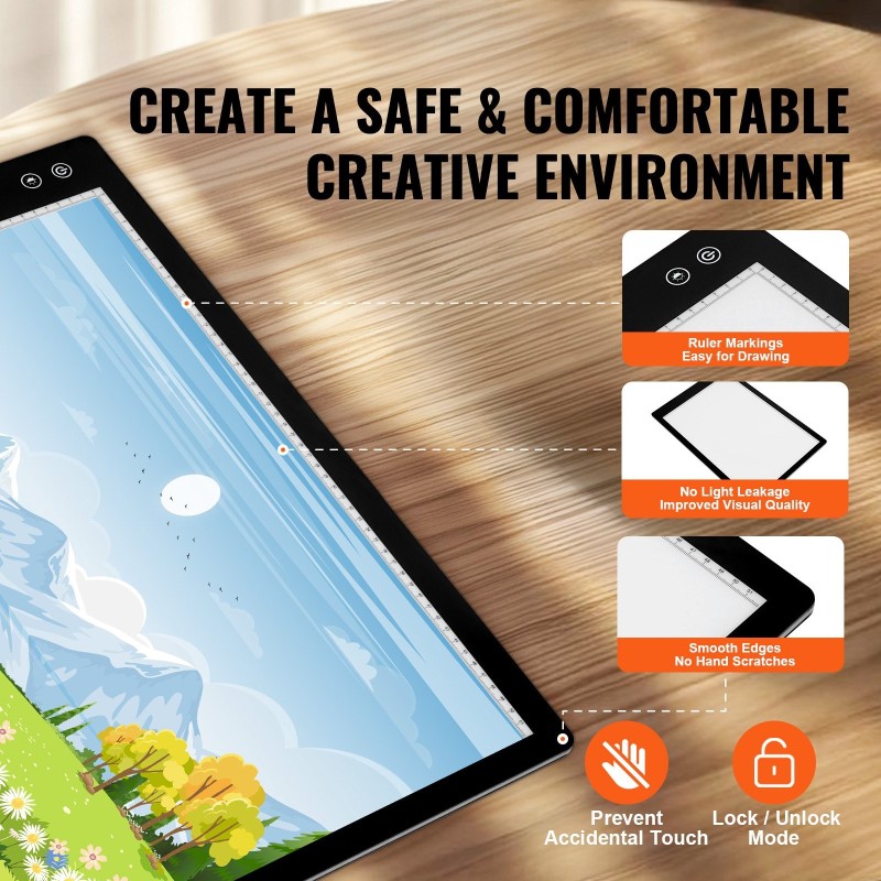 Ladattava A2-kokoinen LED-valopöytä 5200mAh 8 mm ohut musta sisäänrakenteisella ruudukolla