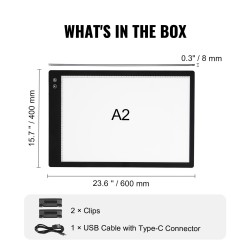 Ladattava A2-kokoinen LED-valopöytä 5200mAh 8 mm ohut musta sisäänrakenteisella ruudukolla