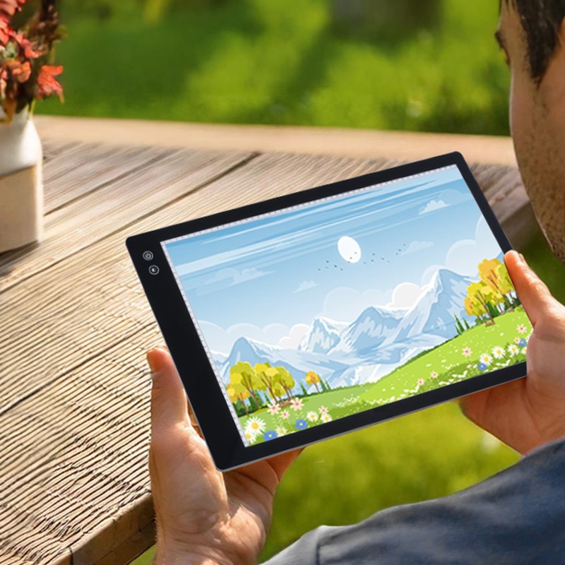 Ladattava A2-kokoinen LED-valopöytä 5200mAh 8 mm ohut musta sisäänrakenteisella ruudukolla