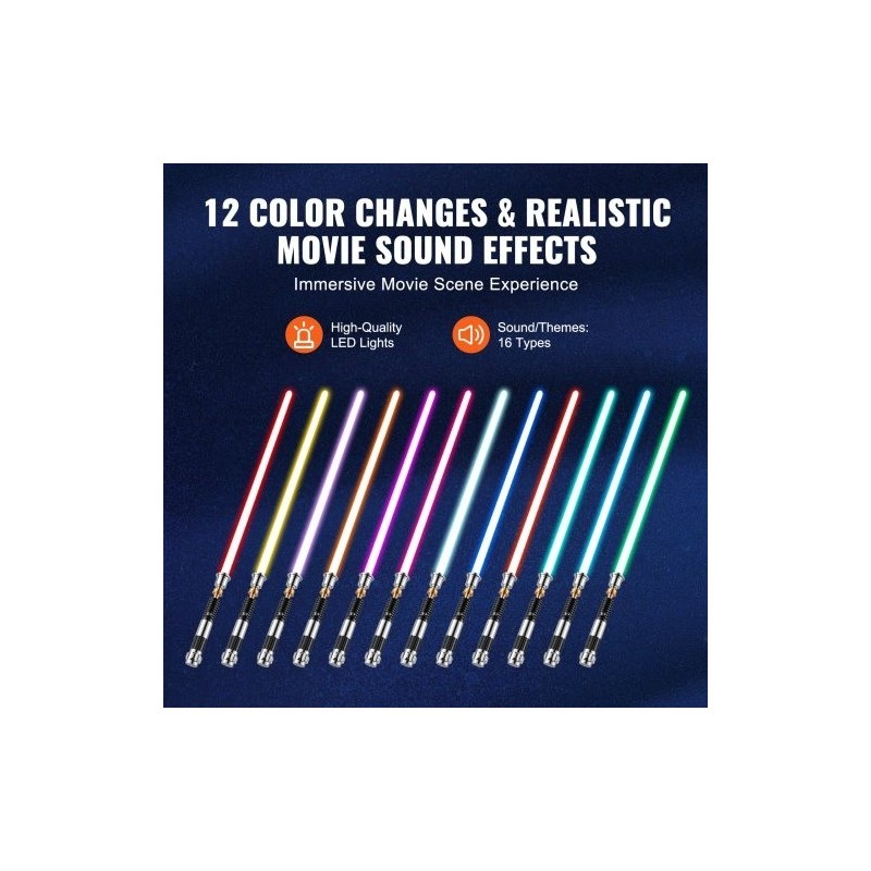 Valomiekka metallikahvainen ladattava 12 värivaihtoehtoa 16 äänitilaa aikuisille ja lapsille