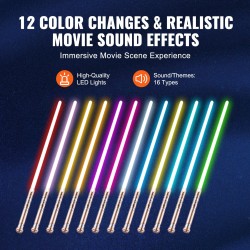 Valomiekka metallikahvalla ladattava 12 RGB-väriä FX-äänitehosteilla eri koot aikuisille ja lapsille