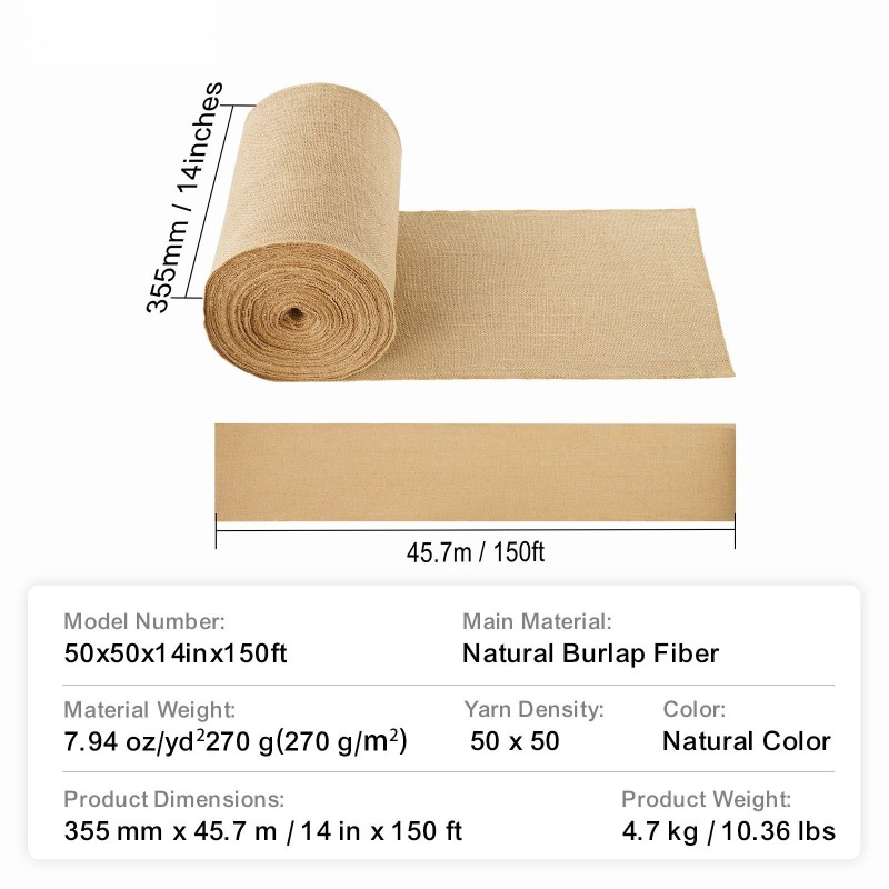 Juuttikangasrulla luonnollista juuttia 355 mm x 45,7 m 50x50 tiheä kudos