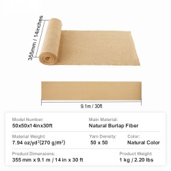 Juuttikangasrulla 100 prosenttia juuttikuitua 355 mm 9,1 m luonnollinen sävy 50x50 kudos