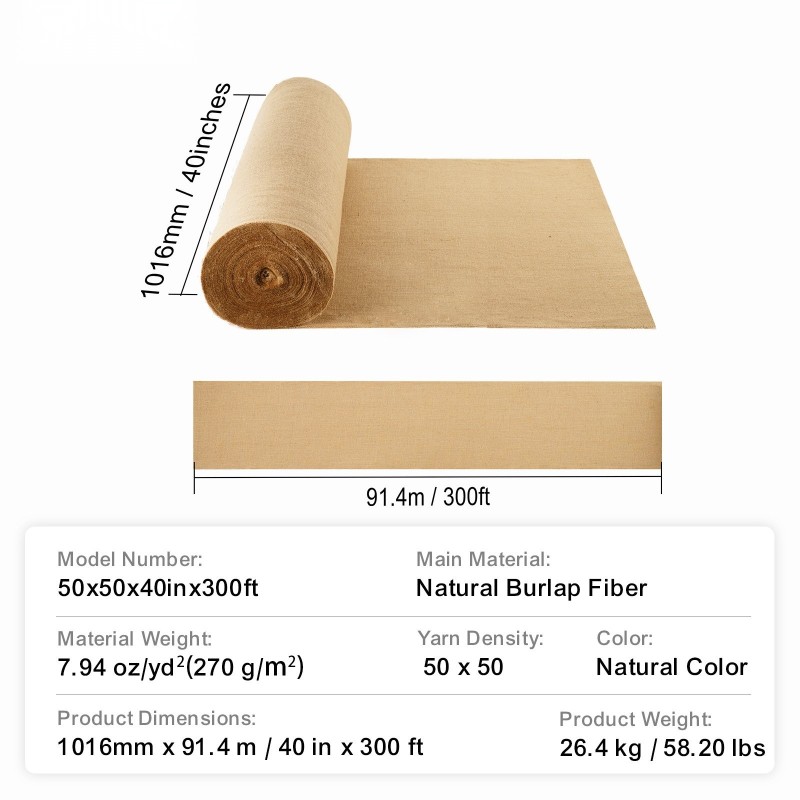 Juuttikangasrulla 100-prosenttinen juutti 1016 mm x 91,4 m 50x50 kudostiheys luonnollinen väri