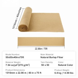 Juuttikangasrulla täysin luonnollista juuttia 1016 mm 22,86 m luonnollinen sävy 50x50 kudos