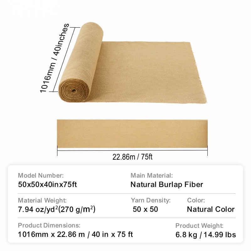 Juuttikangasrulla täysin luonnollista juuttia 1016 mm 22,86 m luonnollinen sävy 50x50 kudos