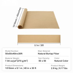 Säkkikangasrulla 100% juutti 1016 mm x 9,1 m 50x50 kudos askarteluun puutarhaan