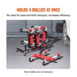 Siirtovaunujen säilytysteline teräsrunkoinen neljälle vaunulle 360 asteen kääntyvillä pyörillä