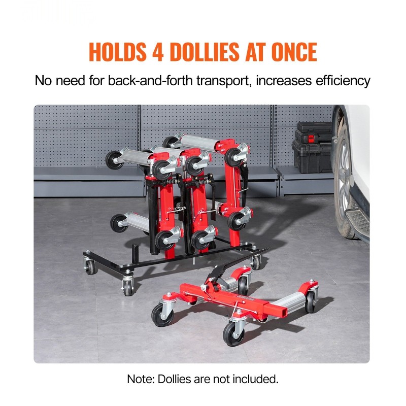 Siirtovaunujen säilytysteline teräsrunkoinen neljälle vaunulle 360 asteen kääntyvillä pyörillä