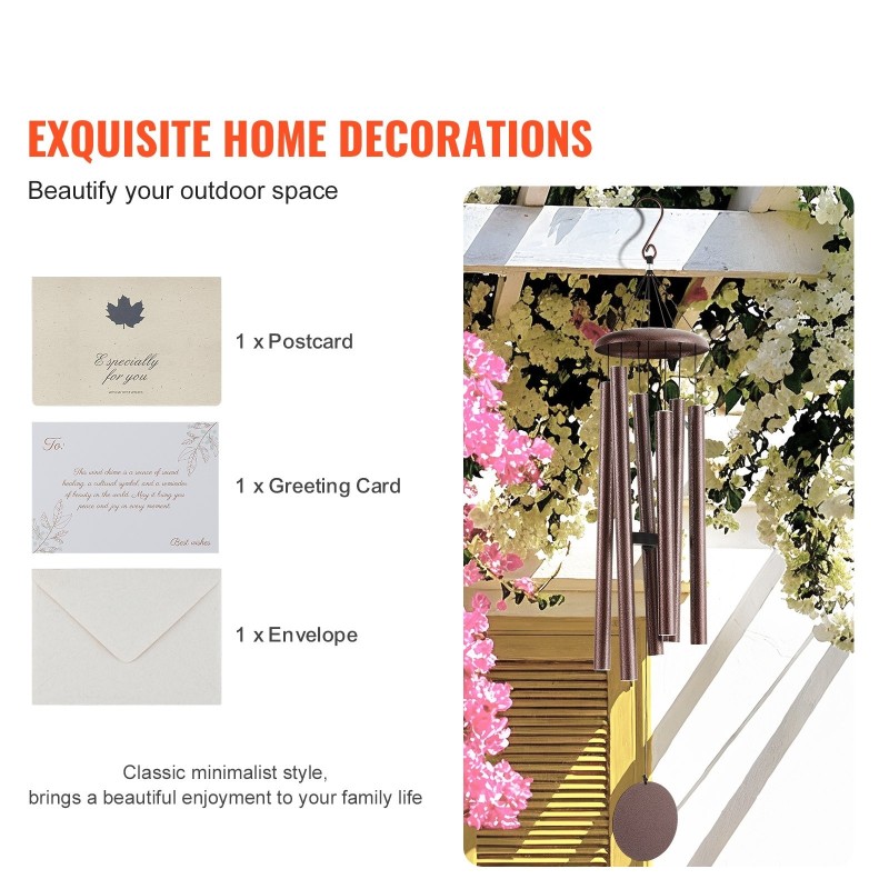 Tuulikellot alumiini kuusi putkea 1143 mm pronssi ulkokäyttöön