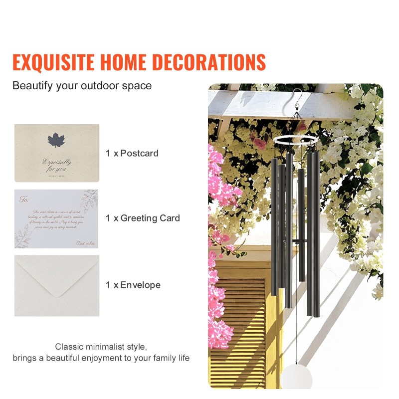 Tuulikellot alumiini ja kumipuu 1677 mm 6 putkea C-duuri ulkokäyttöön