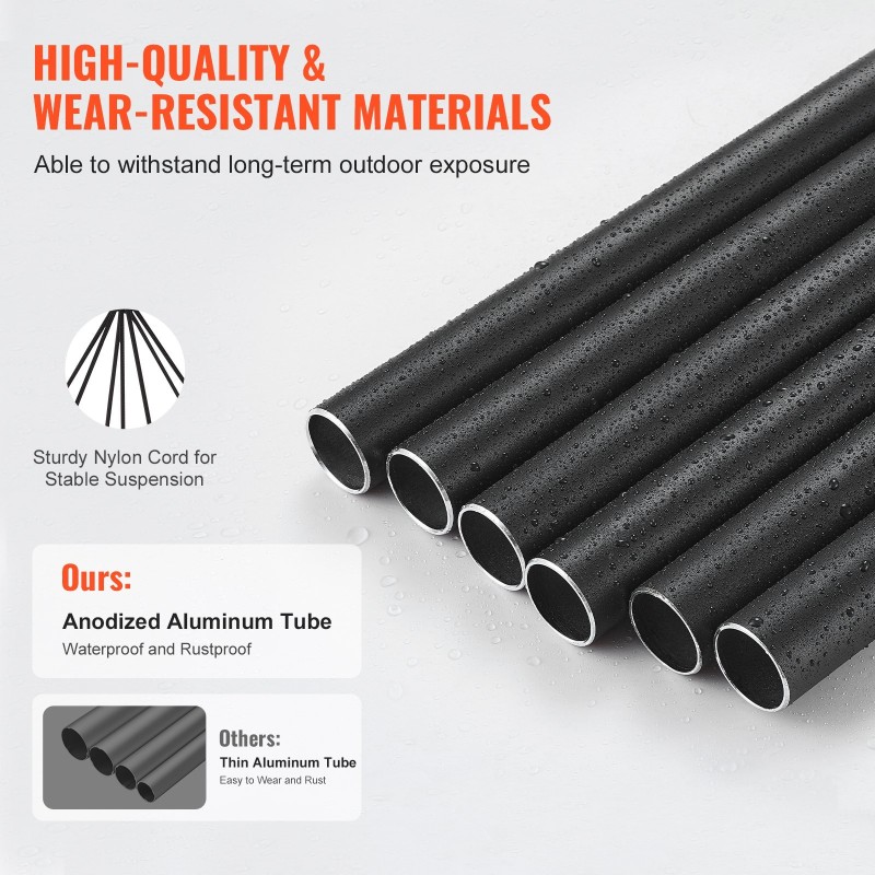 Tuulikellot alumiiniputkilla 1473 mm 6 putkea A-sävelinen musta ulkokäyttöön