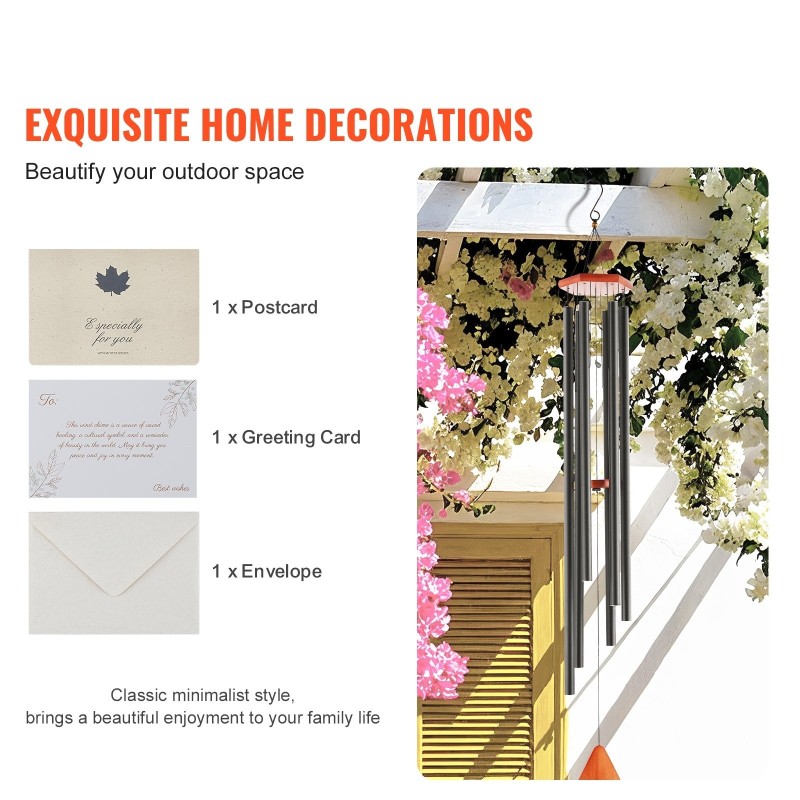 Tuulikello alumiininen 1524 mm 6 putkea A-sävel musta ulkokäyttöön