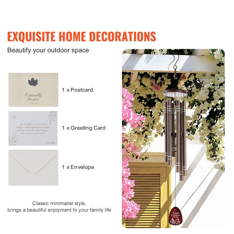 Tuulikello 1067 mm 6 alumiiniputkea syvä sointi tummanruskea ulkokäyttöön