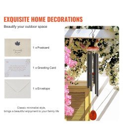 Tuulikellot alumiini ja kumipuu 1042 mm 6 putkea ulkokäyttöön musta