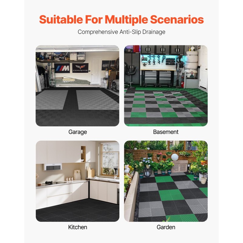 Kuivatuslaatta PP-muovi 415 x 415 mm lukittava 24 kpl musta