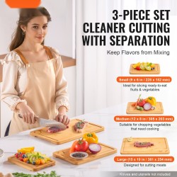 Leikkuulautasetti kolmiosainen puristetusta bambusta valmistettu viidentoista millimetrin paksu mehukourulla