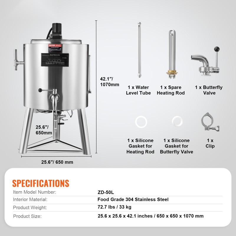 Pastörointikone viisikymmenen litran elintarvikelaatuisesta ruostumattomasta teräksestä valmistettu tarkka lämpö ja aikasäätö