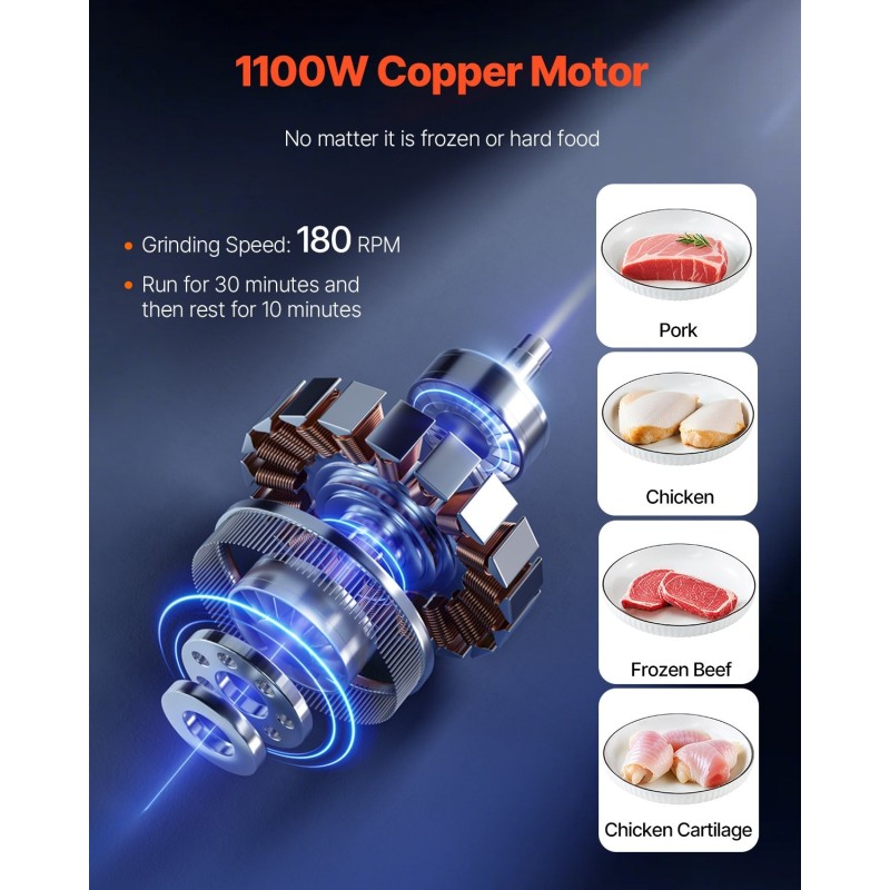 Lihamylly ruostumaton teräs sähkökäyttöinen kolmitoiminen jauhaminen viipalointi makkaran täyttö 1100 wattia