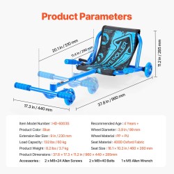Ajettava potkulauta 60 kg kantavuus 4-vuotiaille sivuttaisliike sisä ja ulko sininen