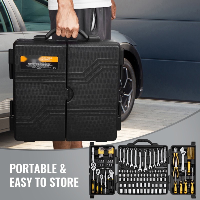 Työkalusarja 207-osainen seosteräinen mekaanikolle 1/4 3/8 1/2 tuuman hylsyillä autoihin