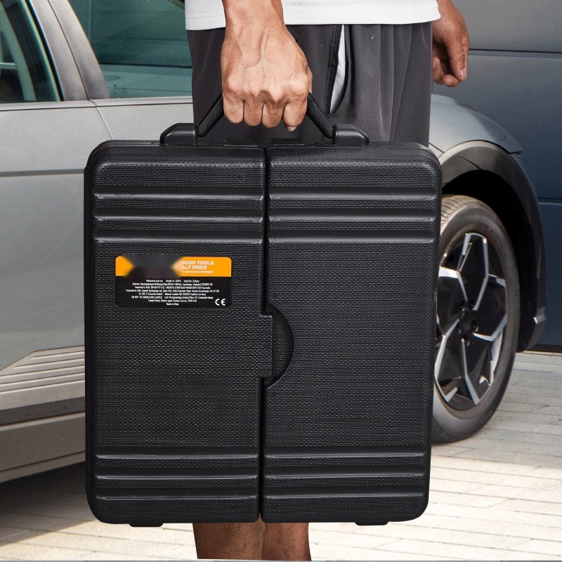 Mekaanikkosarja 221-osainen seosteräksestä 1/4- ja 3/8-tuuman vetokannoilla SAE- ja metrisiin kokoihin muovilaukulla