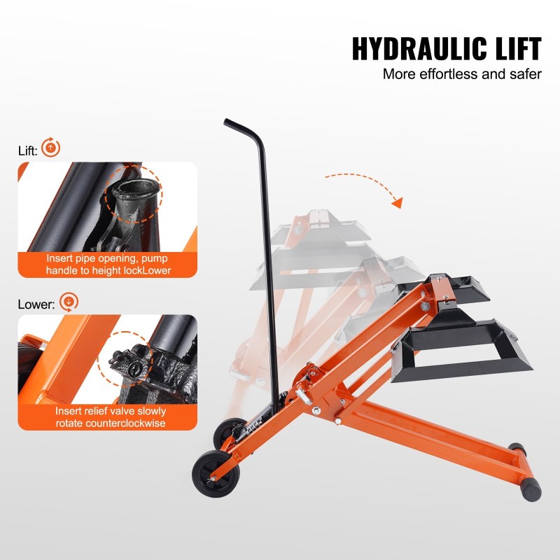 Hydraulinen ruohonleikkurinostin hiiliteräksinen 225 kg kantavuus säädettävä leveys siirrettävä pyörillä
