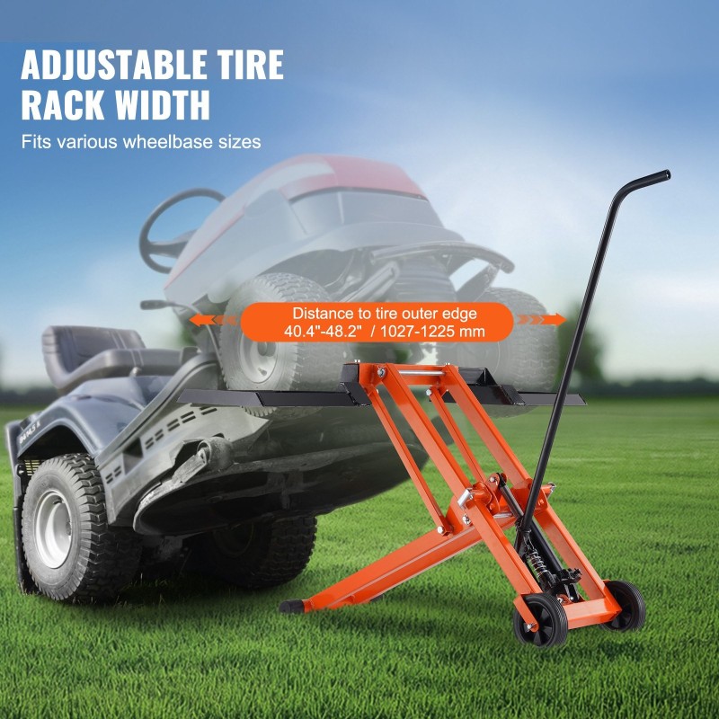 Hydraulinen ruohonleikkurinostin hiiliteräksinen 225 kg kantavuus säädettävä leveys siirrettävä pyörillä