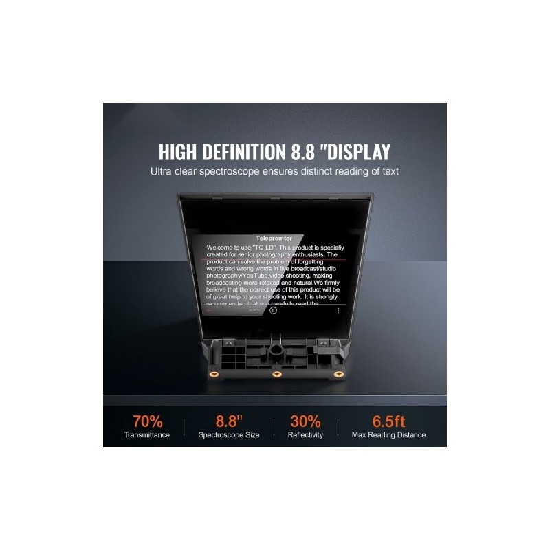 Pöytäteleprompteri 8 tuuman 70 prosenttia läpäisevä heijastuslasi järjestelmäkamera webkamera älypuhelintuki
