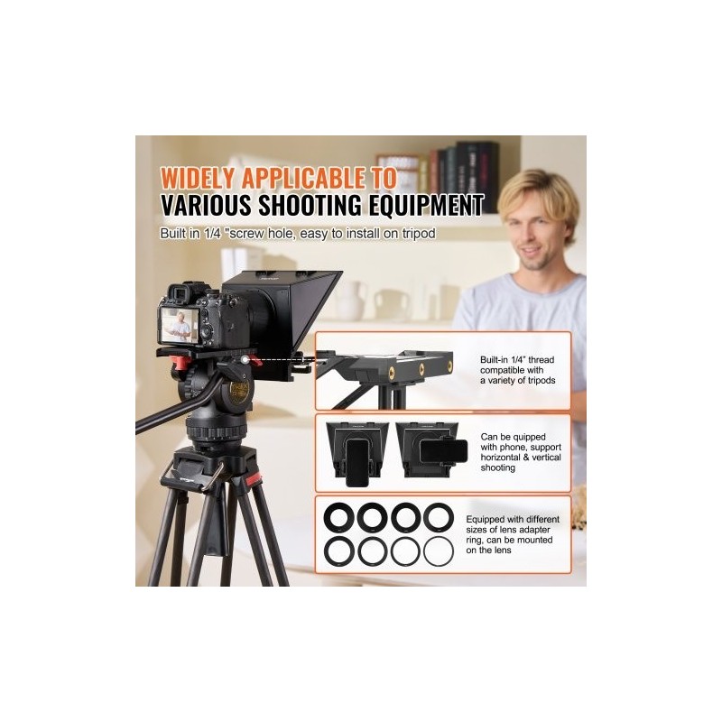 Pöytäteleprompteri 8 tuuman 70 prosenttia läpäisevä heijastuslasi järjestelmäkamera webkamera älypuhelintuki