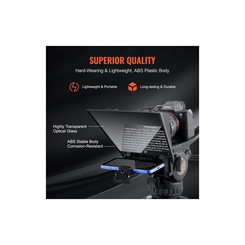 Pöytäteleprompteri 8 tuuman 70 prosenttia läpäisevä heijastuslasi järjestelmäkamera webkamera älypuhelintuki