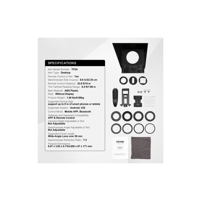 Pöytäteleprompteri 8 tuuman 70 prosenttia läpäisevä heijastuslasi järjestelmäkamera webkamera älypuhelintuki