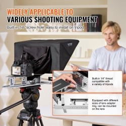 Lattiamallinen teleprompteri alumiiniseos 16 tuumaa puoliläpäisevällä peilillä tukee älypuhelimia Bluetooth-kaukosäätimellä