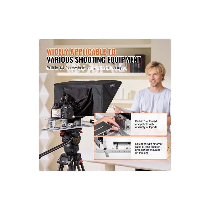 Lattiamallinen teleprompteri alumiiniseos 16 tuumaa puoliläpäisevällä peilillä tukee älypuhelimia Bluetooth-kaukosäätimellä