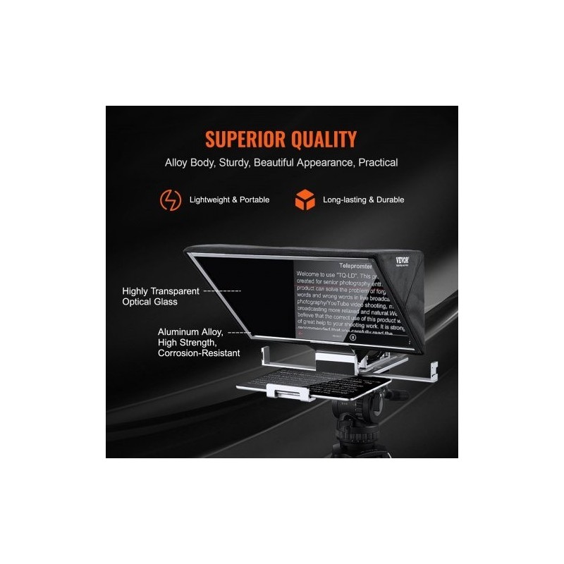 Lattiamallinen teleprompteri alumiiniseos 16 tuumaa puoliläpäisevällä peilillä tukee älypuhelimia Bluetooth-kaukosäätimellä