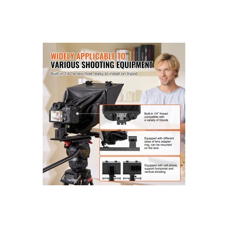 Lattiamallinen 13-tuumainen teleprompteri sinkitty teräslevy 70% valonläpäisy tukee DSLR-kameroita ja 11-tuumaisia älypuhelimia