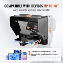 Pöytäteleprompteri 10-tuumainen alumiiniseoksesta ja ABS-muovista tukee järjestelmäkameraa ja älypuhelimia