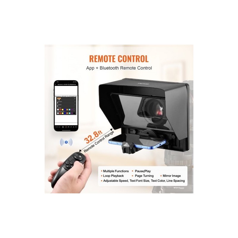 Pöytäteleprompteri 10-tuumainen alumiiniseoksesta ja ABS-muovista tukee järjestelmäkameraa ja älypuhelimia