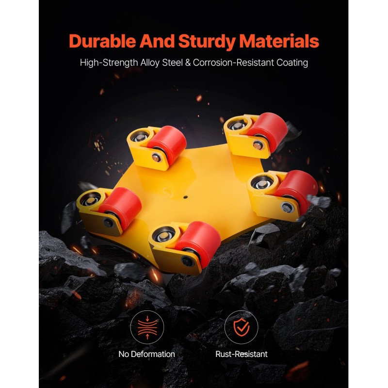 Koneenkuljetusalusta seosteräksestä 3992 kg kantavuus 360° kääntyvillä polyuretaanipyörillä