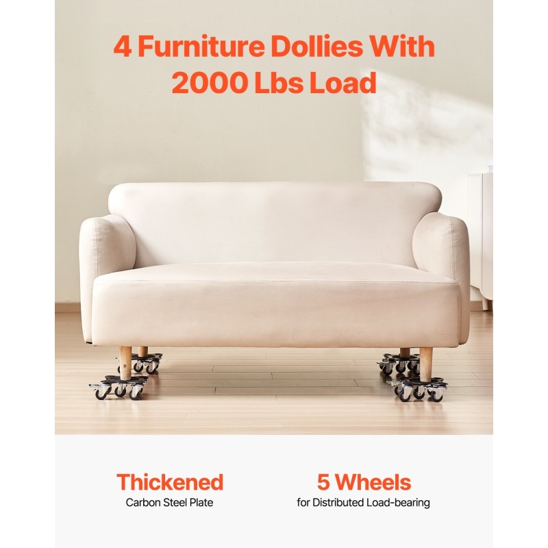 Huonekalukuljetin hiiliteräksinen 4 alusta 544 kg kantavuus 5 kääntyvää pyörää kodinkoneiden siirtoon