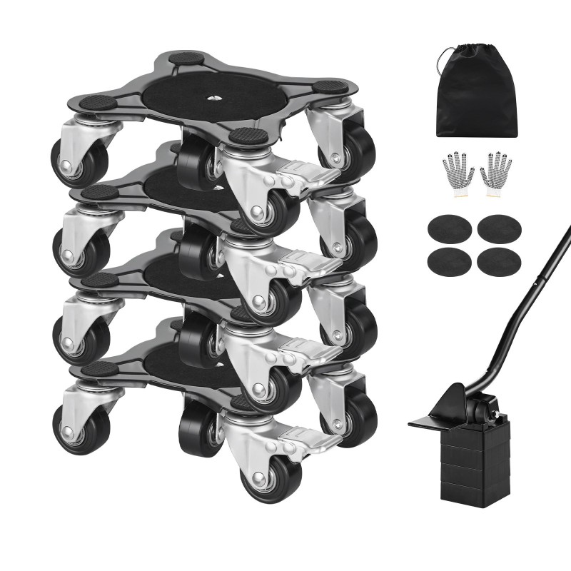 Huonekalukuljetin hiiliteräksinen 4 alusta 544 kg kantavuus 5 kääntyvää pyörää kodinkoneiden siirtoon