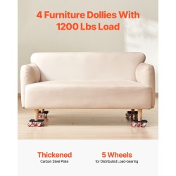 Huonekalualustasarja hiiliteräs 4 kpl 544 kg kantavuus 5 kääntyvää pyörää alustaa kohti