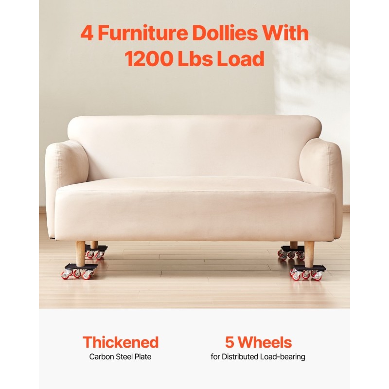 Huonekalualustasarja hiiliteräs 4 kpl 544 kg kantavuus 5 kääntyvää pyörää alustaa kohti