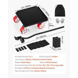 Huonekalualustasarja hiiliteräs 4 kpl 544 kg kantavuus 5 kääntyvää pyörää alustaa kohti