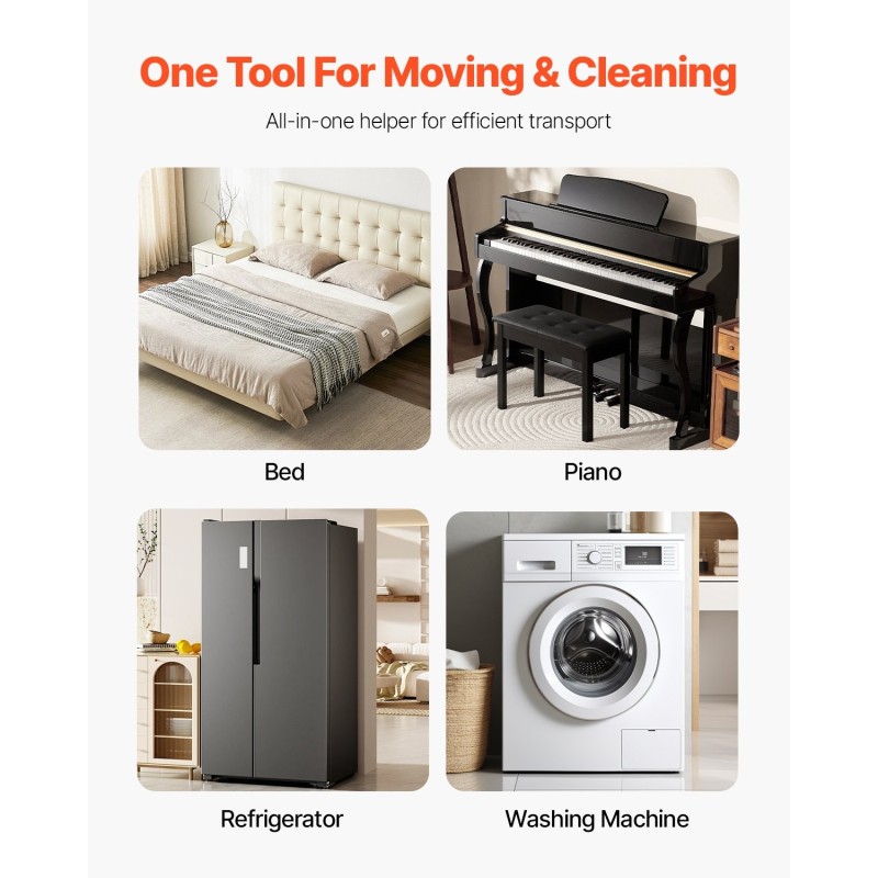 Huonekalujen ja kodinkoneiden siirtovaunasetti 4 kpl hiiliteräs 200 kg kolmipyöräinen