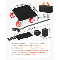 Huonekalusiirrin neljän alustan hiiliteräs 1575 kilogramman kantavuus 360 asteen pyörät