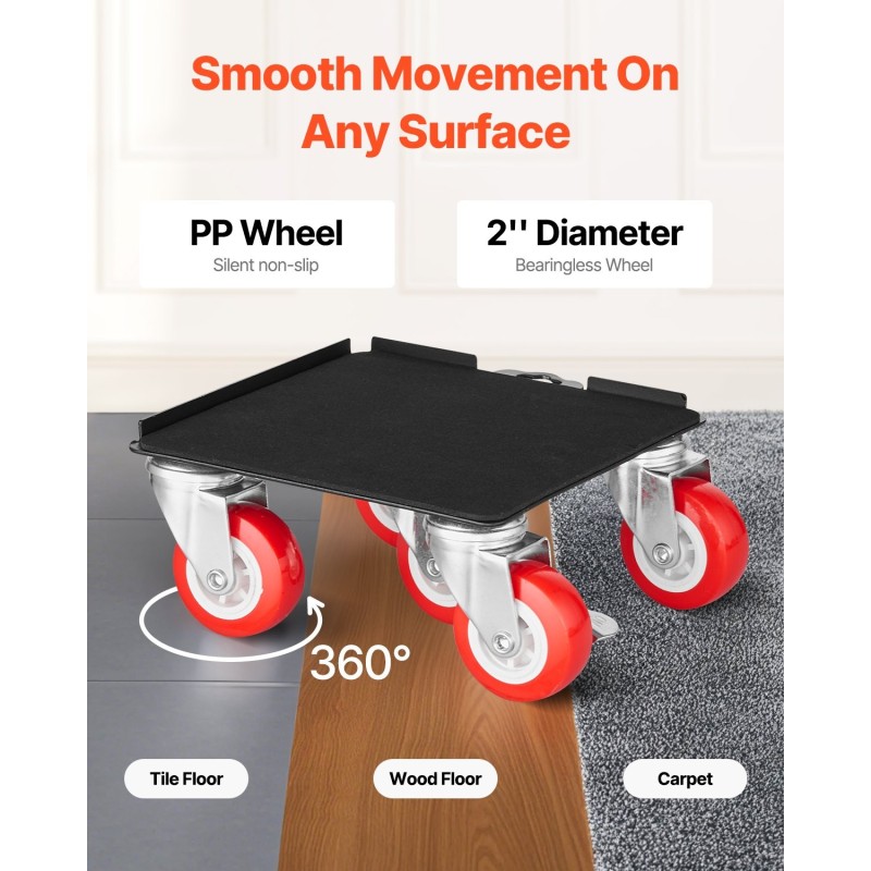 Huonekalukärryt hiiliterästä 4 kpl kantavuus 1575 kg 5 kääntyvää pyörää