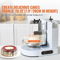 Kakunkoristelukone ammattikäyttöön 4–12 tuuman kakuille säädettävällä lastalla valkoisena